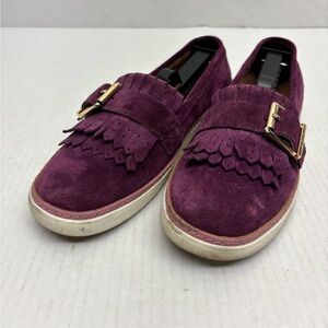 Vionic Women's Purple Suede Kiltie Loafers with Gold Buckle, SZ 6.5, box 9